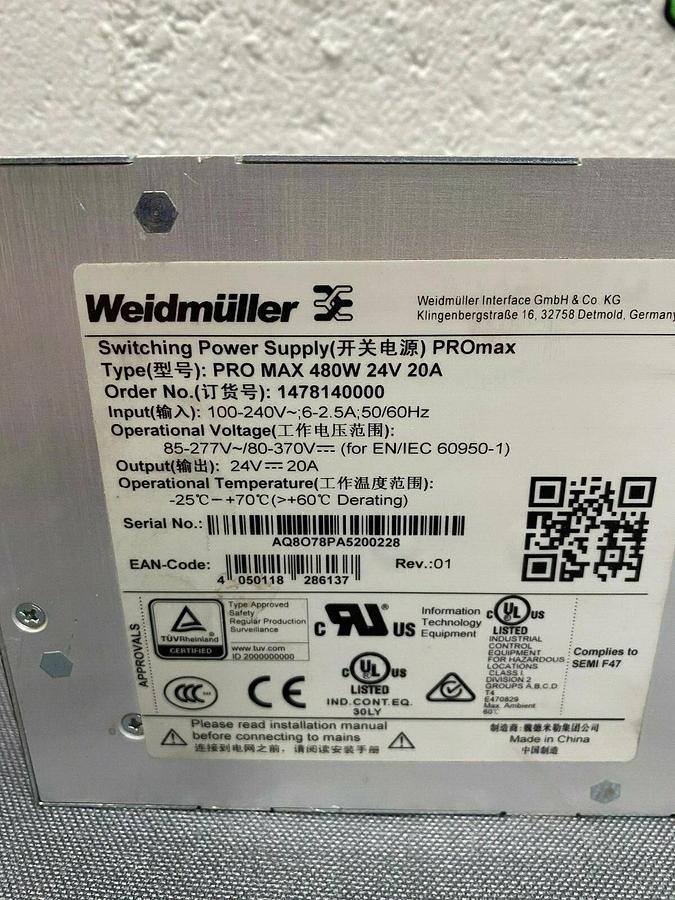 Used Weidmuller PRO MAX 480W, 20V 20A Power Supply