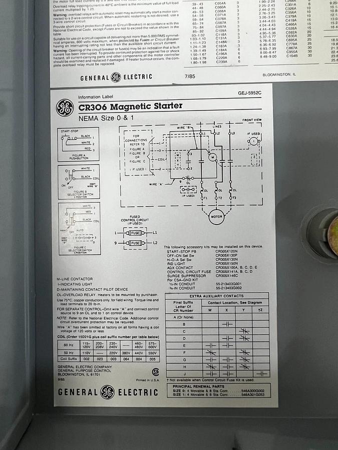 Used General Electric CR306B104 Magnetic Starter NEMA Size 0, 3 Pole Type 1 Enclosure