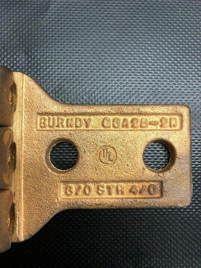 Used Burndy Q3A282N, 2 Hole Copper Terminal, 3/0-4/0 AWG/STR