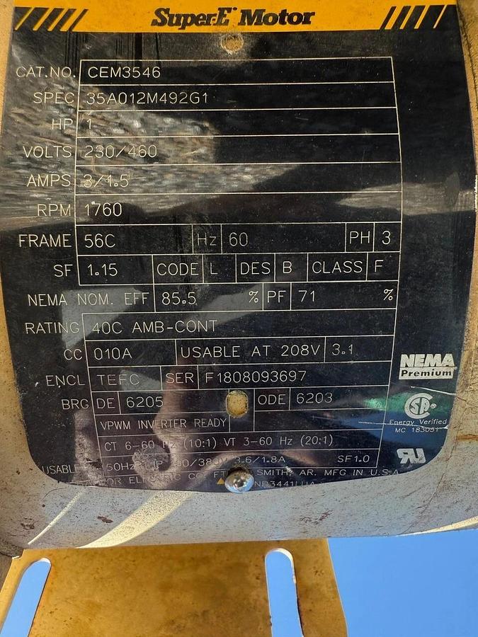 Used Conveyor Belt W:36” L:113” Rough Top w/ Baldor 1Hp, 1760RPM and Gearbox