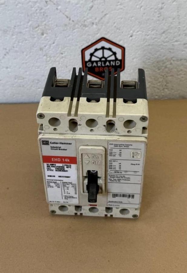 Used Cutler Hammer EHD3050 Industrial Circuit Breaker, 50A 3 Pole, 480VAC-250VDC