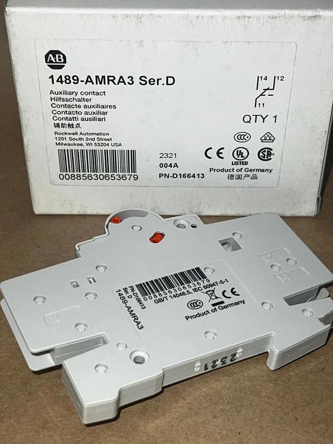 Used Allen Bradley 1489-AMRA3 Ser D Auxiliary Contact *NEW*