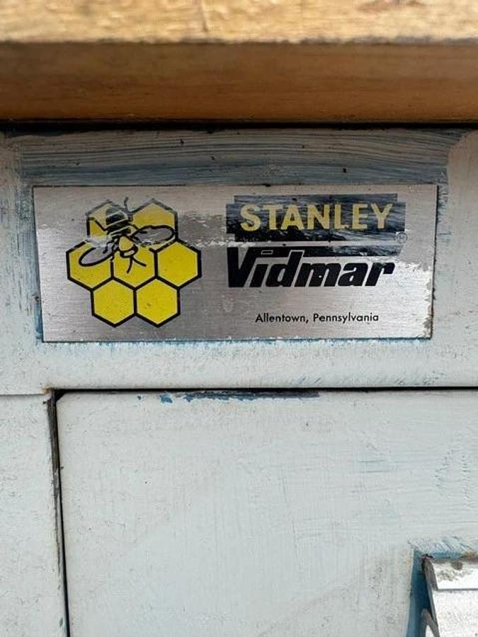 Used Stanley Vidmar 60” x 30” Butcher Top Desk, 5-Drawer Cabinet 30” x 28” Cabinet