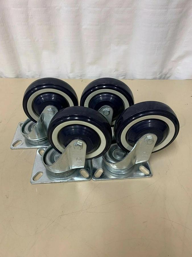 Used P&H Blue 4”x1 1/4” Swivel Caster Wheels without lock, with top plate Lot of 4