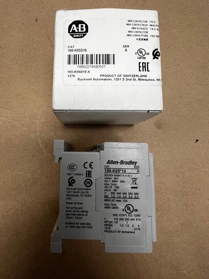 Used Allen Bradley 100-K05D10 Ser A Mini Contactor *NEW*