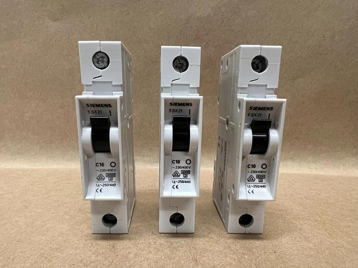 Used Siemens 5SX21 C16, 230/400V, Circuit Breaker - Lot of 3