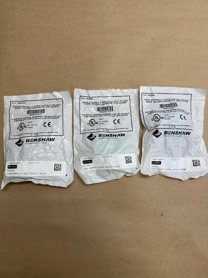 Benshaw R2NO30, 30mm Normally Open Contact Block LOT of 3 *NEW SEALED PACKAGING*