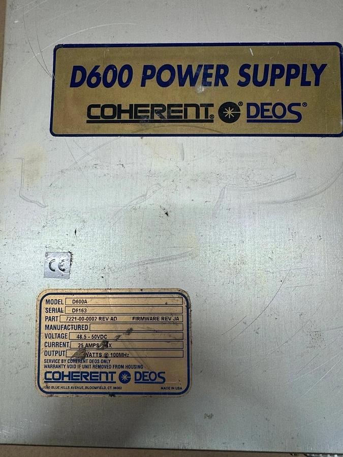 Used Coherent Deos D600A Power Supply 48.5-50VDC, 25 A, 100MHz