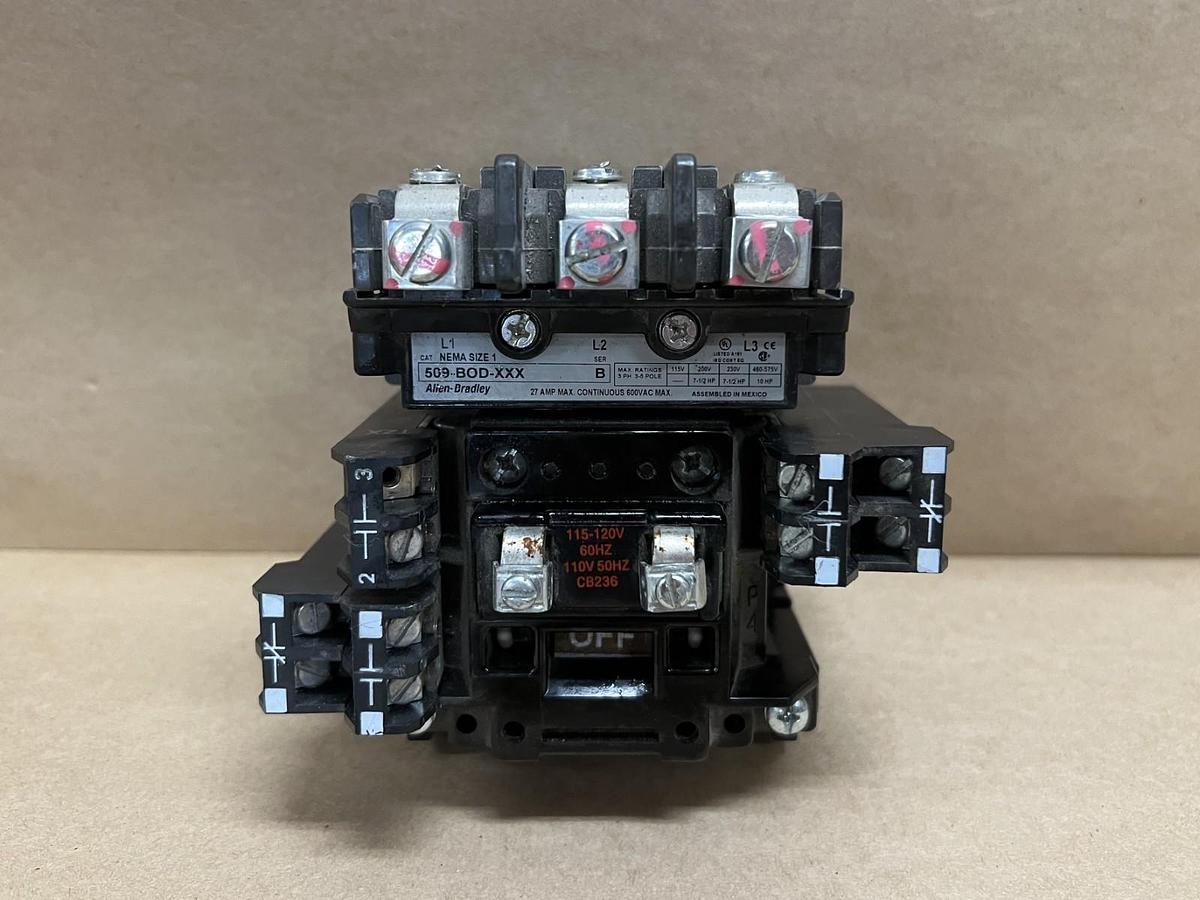 Used Allen Bradley 509-BOD-XXX Nema Size 1 Contactor Motor Starter, Ser. B