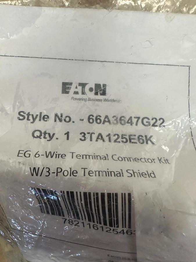 Used Eaton 66A3647G22 EG 6-Wire Terminal Connector Kit with 3-Pole Terminal Shield