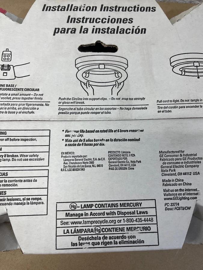 Used GE Cool White 22, 8” 210mm T-9 Fluorescent Light Bulb 1100 Lumen, 22 Watts