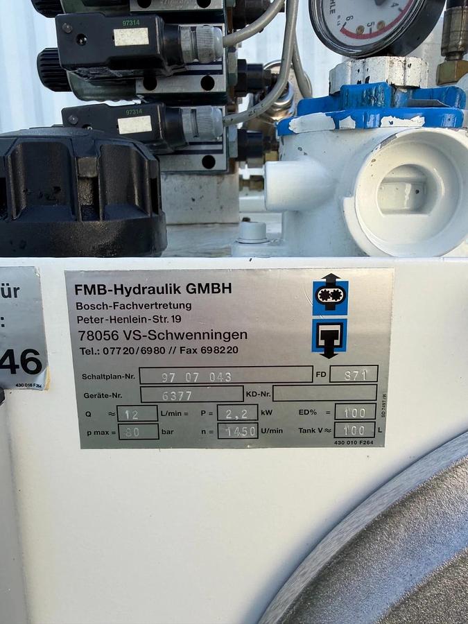 Used Bosch/FMB- Hydraulik Industrial Hydraulic Power Unit, 12 L/Min Flow, 80 BAR Max