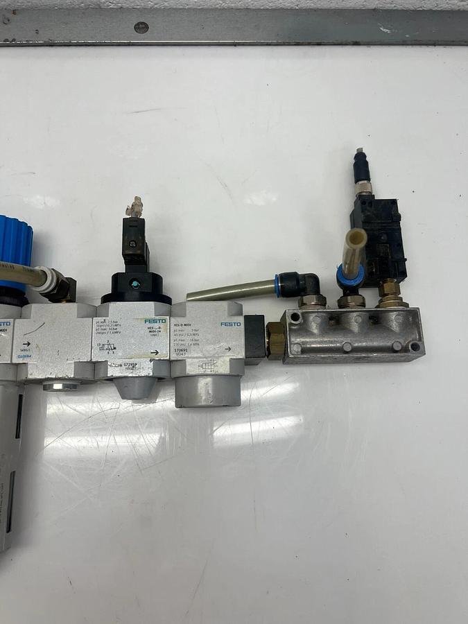Used Festo LFR-D-MIDI Pneumatic Regulator and Valve Assembly w/ Manifold Valve