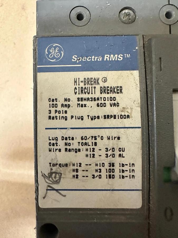 Used General Electric SEHA36AT0100 Hi-Break Circuit Breaker