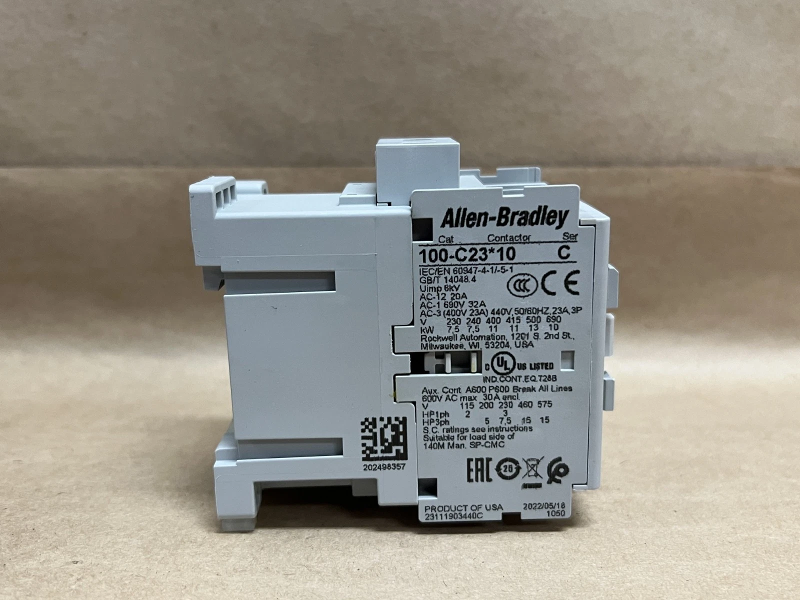 Used Allen Bradley 100-C23KJ10 Ser C Contactor Overload, 3 Main Poles *NEW*