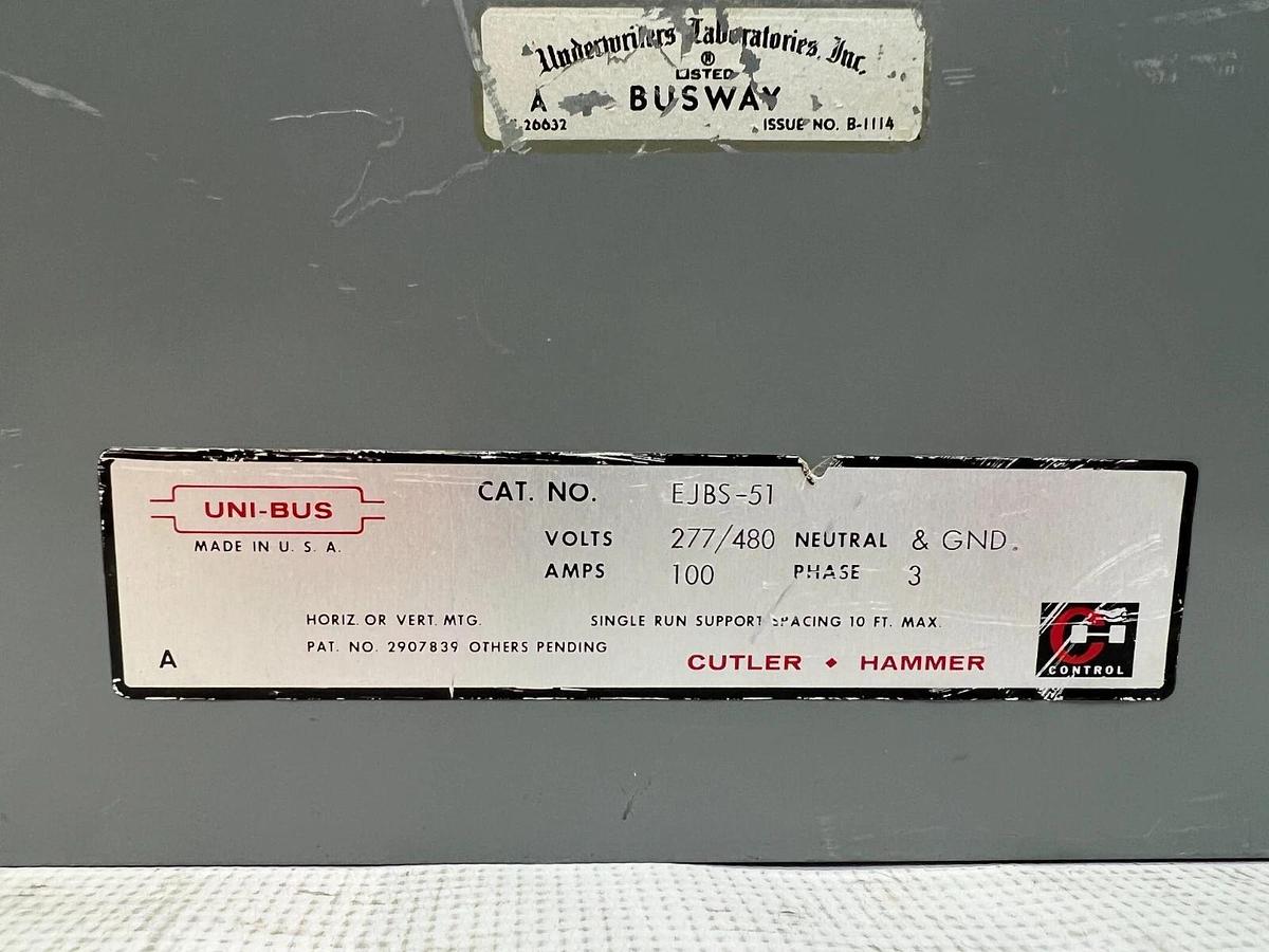 Used Cutler Hammer EJBS-51 277/480 Volts UNI-BUS Tap Box, 3 PH