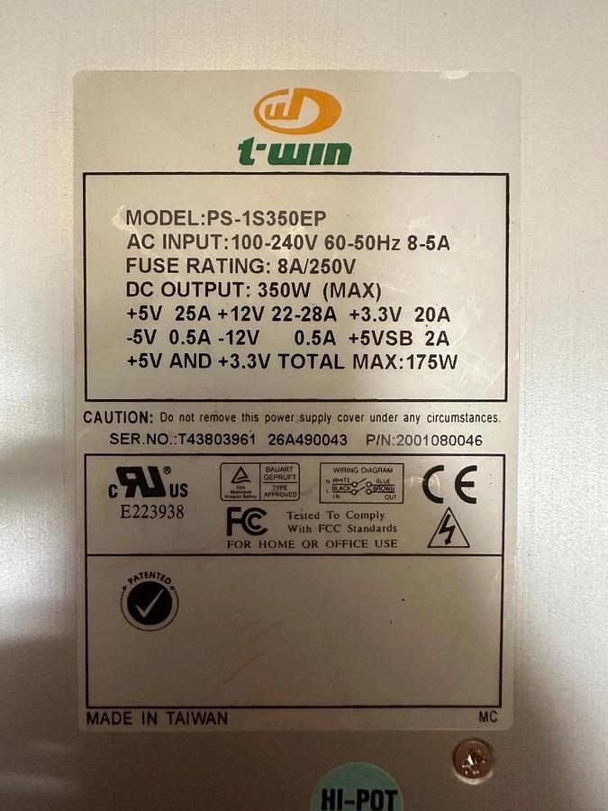 Used T-WIN PS-1S350EP Server Power Supply