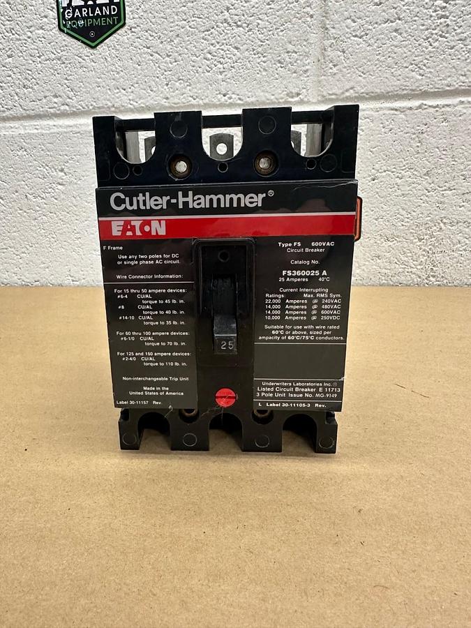 Used Eaton Cutler Hammer FS360025A Circuit Breaker, 600V, 25A