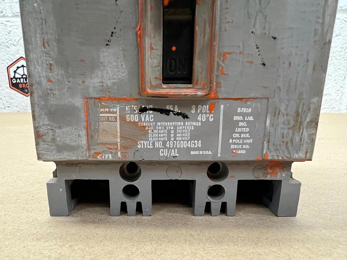Used Westinghouse 4976D04G34, 3 Pole, 15 Amp Circuit Breaker