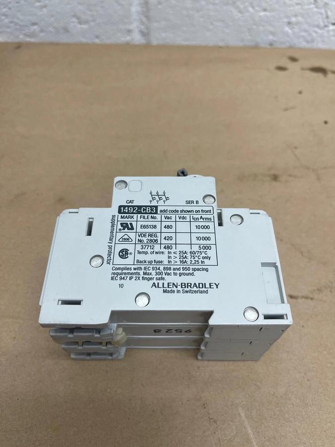 Used Allen-Bradley 1492-CB3 G 040 Supplementary Protector, Ser B, 4A, Circuit Breaker