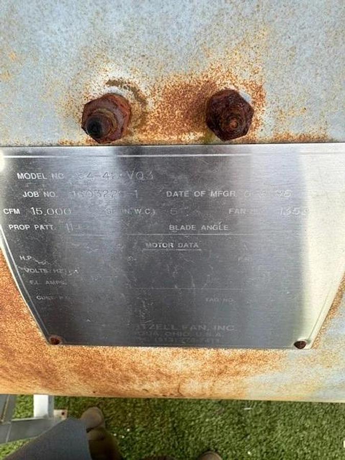 Used Hartzell Fan 54-42-VQ3, 42” Horizontal Axial Fan, 50Hp Motor @ 1770RPM, 575V