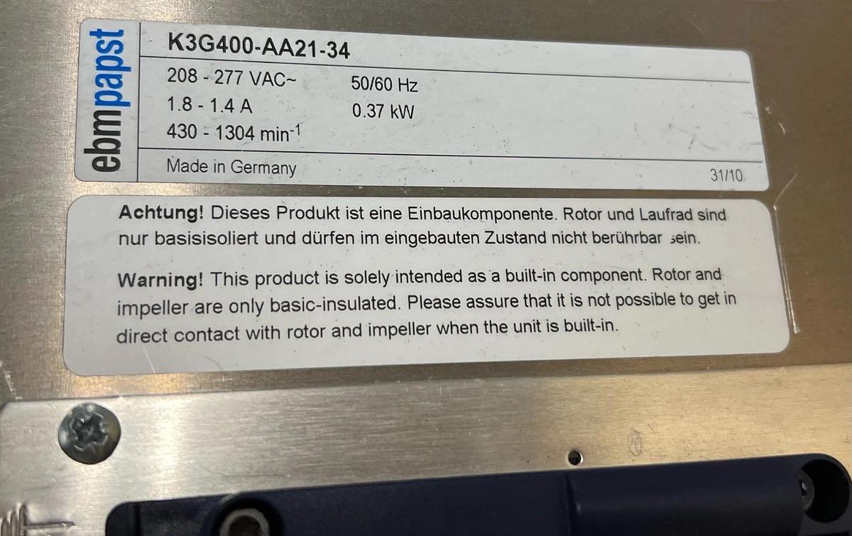 Used Ebmpapst K3G400-AA21-34 EC Centrifugal Ventilation Fan Assembly (60061-1-0173)