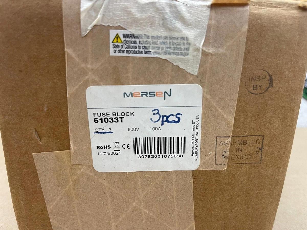 Used Ferraz Shawmut Mersen 61033T Fuse Block, 100A, 600V, Box of 3 *NEW*