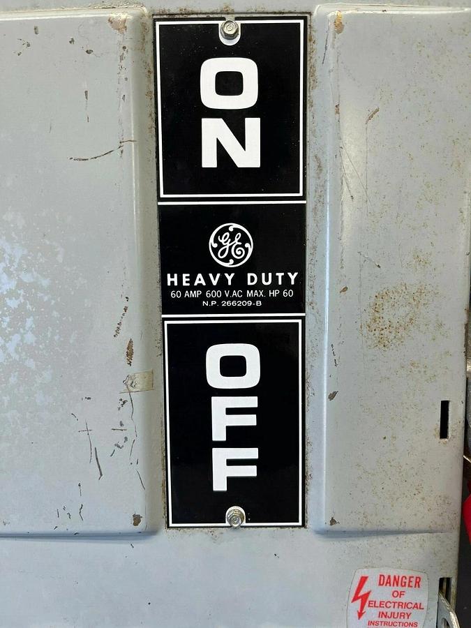Used General Electric THN3362 MOD. 4 Heavy Duty Safety Switch, 60 Amp, 600VAC, 3-pole