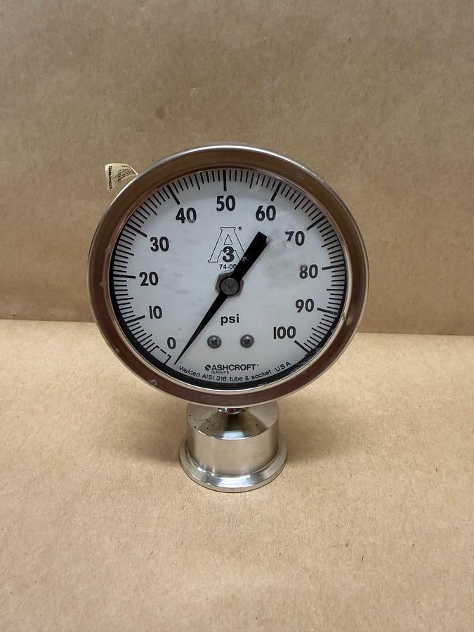 Used Ashcroft AISI 316 Industrial Pressure Gauge, 0-100 Psi