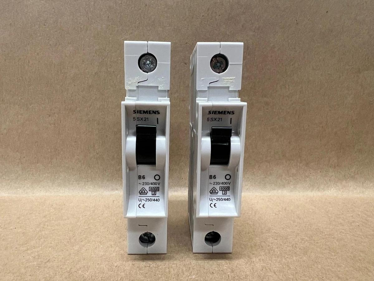 Used Siemens 5SX21 B6, 230/400V, Circuit Breaker - Lot of 2