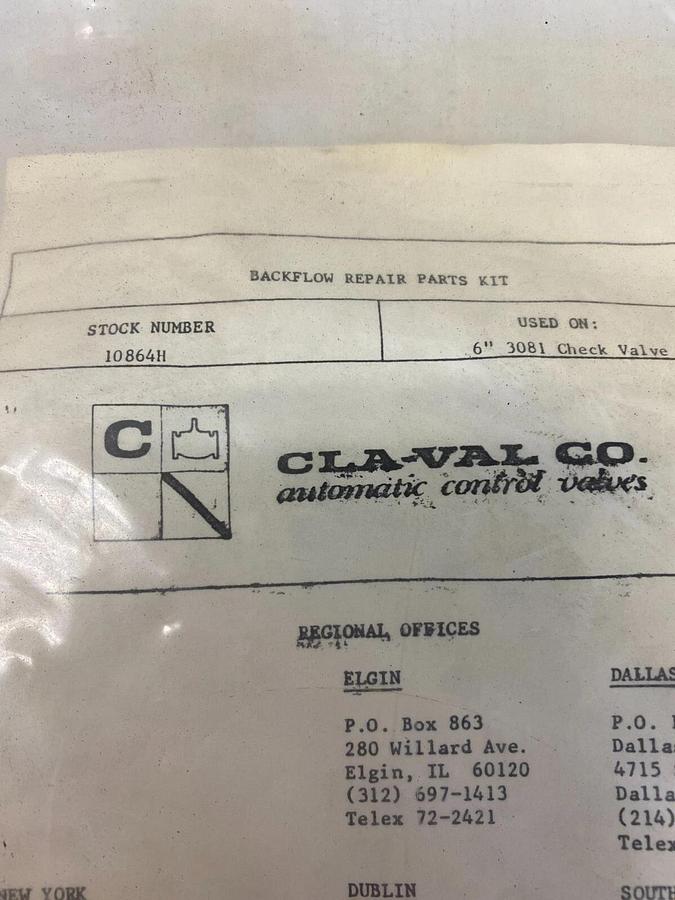 Used Cla-Val 10864H Backflow Repair Parts Kit