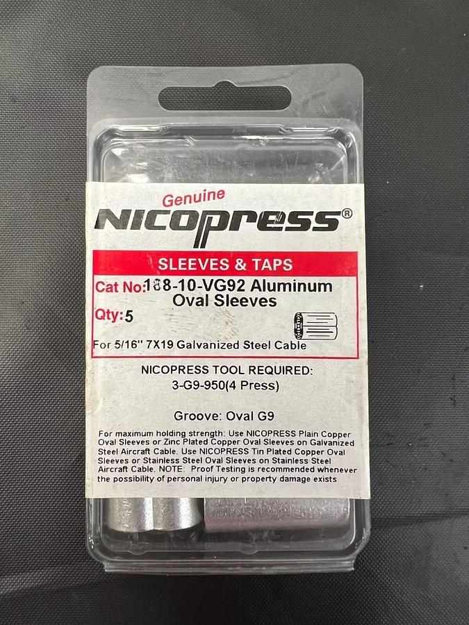 Used Nicopress 188-10-VG92 Aluminum Oval Sleeves (pack of 5)