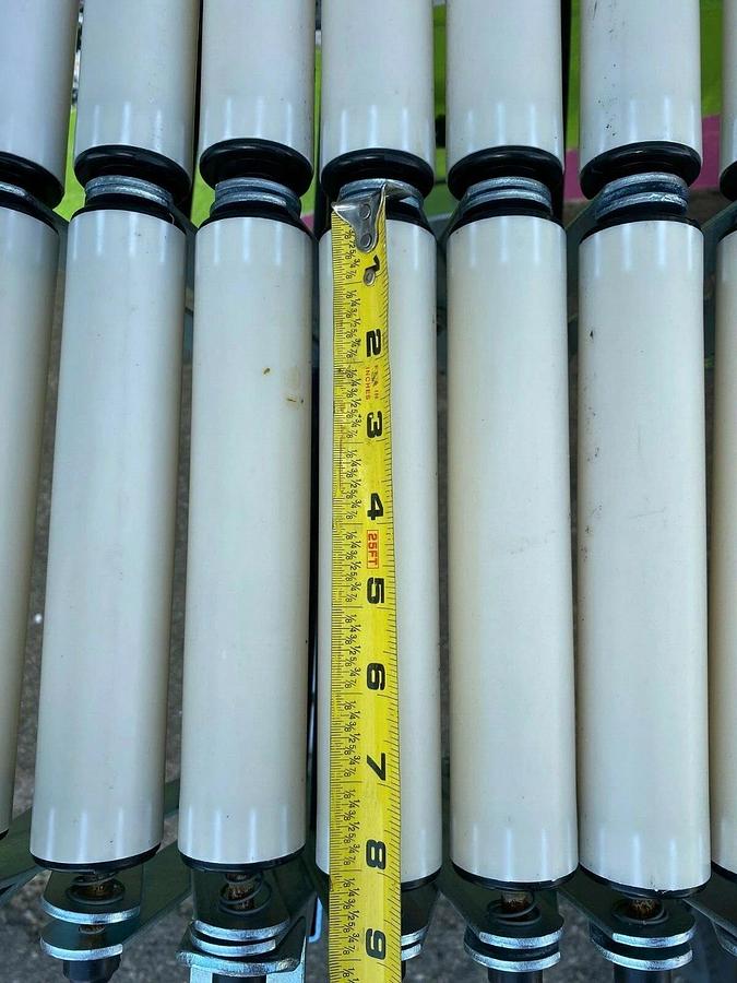 Used Matrex 89500 Portable Expandable Roller Conveyor, 6’ to 15’, On Casters