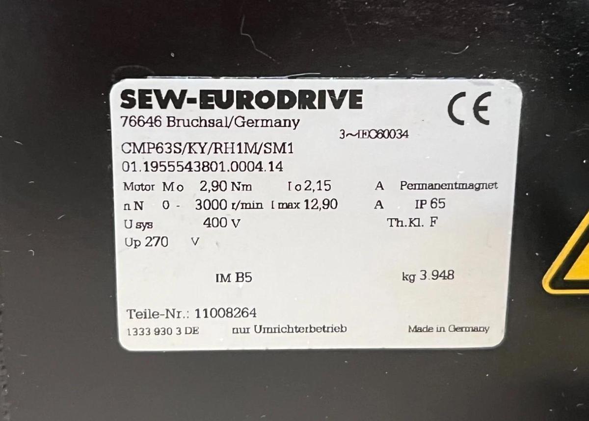 Used SEW-Eurodrive CMP63S/KY/RH1M/SM1 400V Servo Motor w/ Shaft Coupling