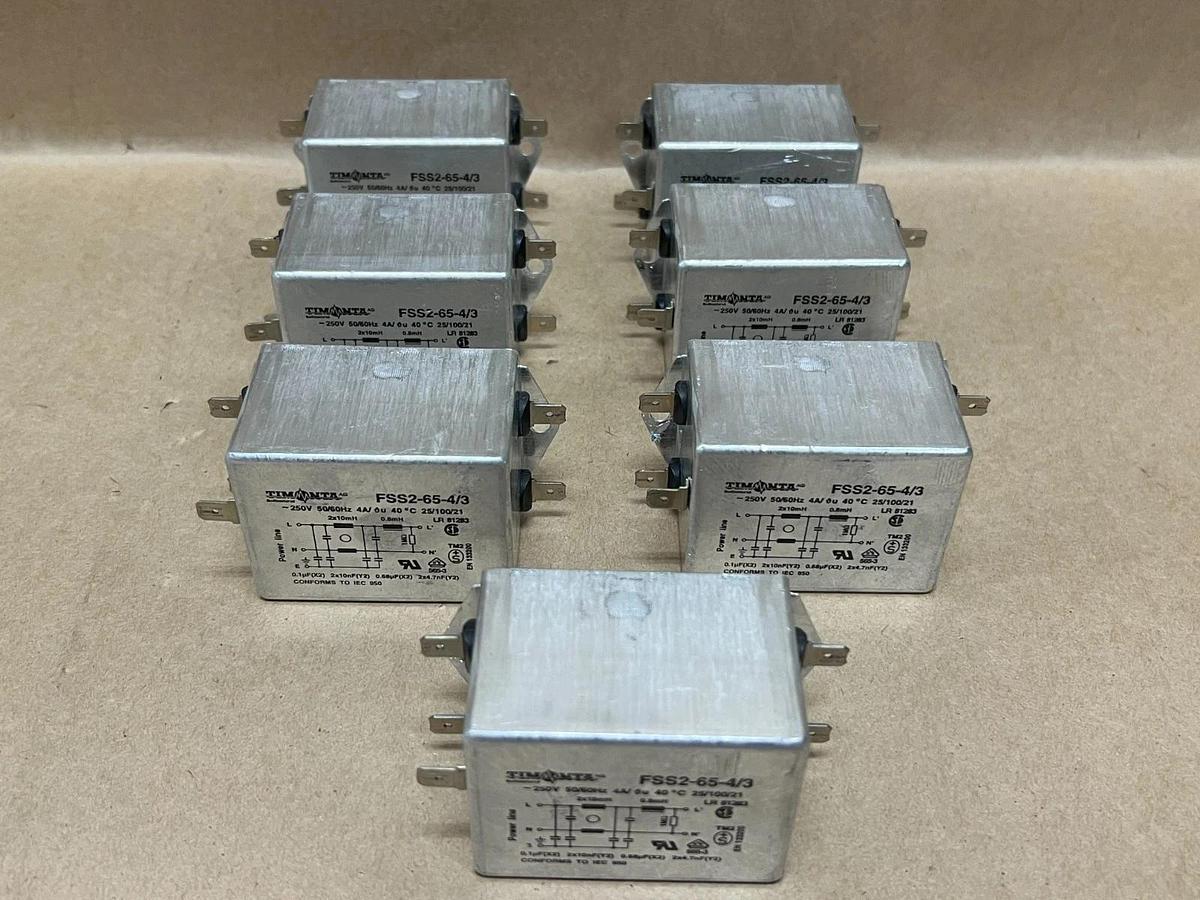 Used Timonta FSS2-65-4/3 Power Line Filter, 50/60Hz, 250V - Lot of 7