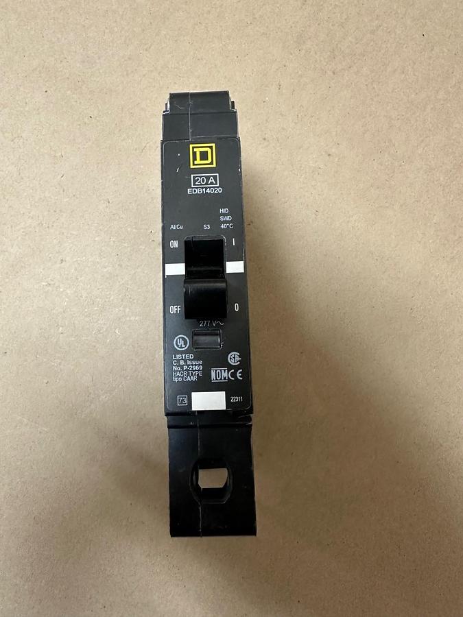 Used Square D EDB14020 20A 1 Pole Circuit Breaker