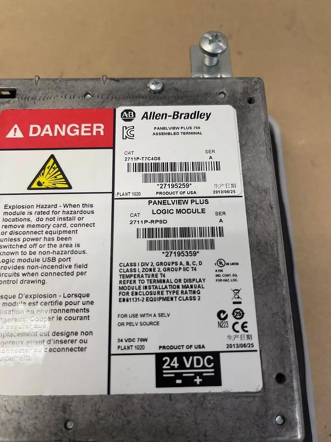 Used Allen-Bradley 2711-T7C4D8 PanelView Plus 700, 2711-RP8D Logic Module Ser A