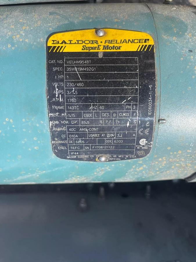 Used Power Roller Conveyor W:34” L:212” V-Belt, Baldor 1Hp, 1760RPM, Tigear 2 Gearbox