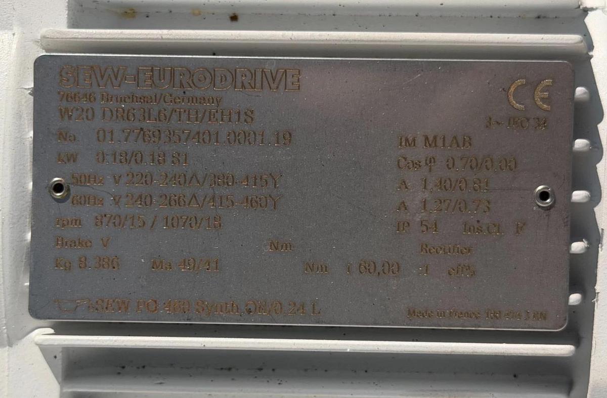 Used SEW-Eurodrive W20 DR63L6/TH/EH1S 0.18KW Right-Angle Gearmotor