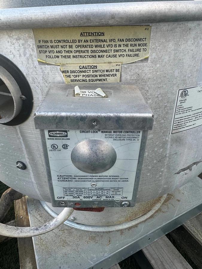 Used CaptiveAire NCA14FA Power Ventilator/ Exhaust Fan, Belt Drive 3/4Hp, 3 Ph