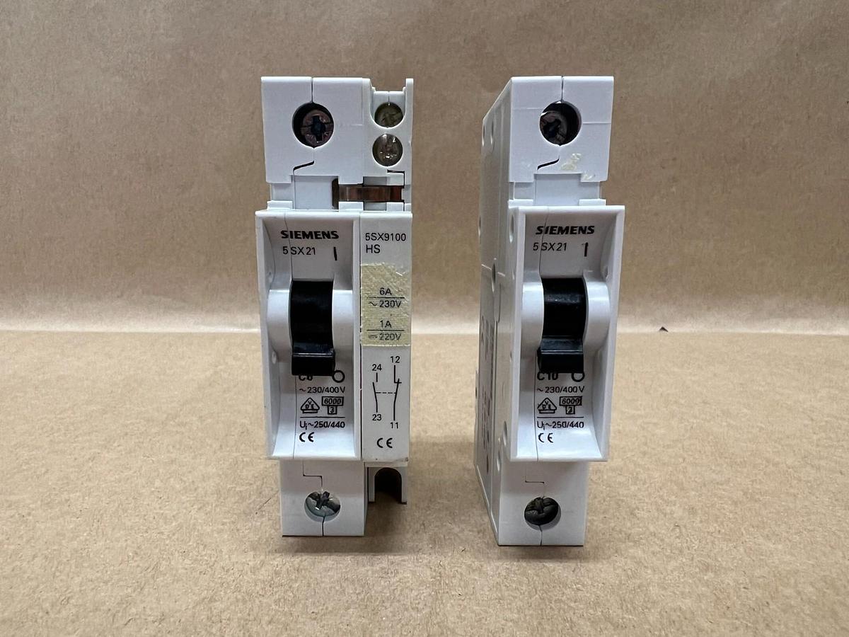Used Siemens 5SX21 C6, C10, 230/400V Circuit Breaker - Lot of 2