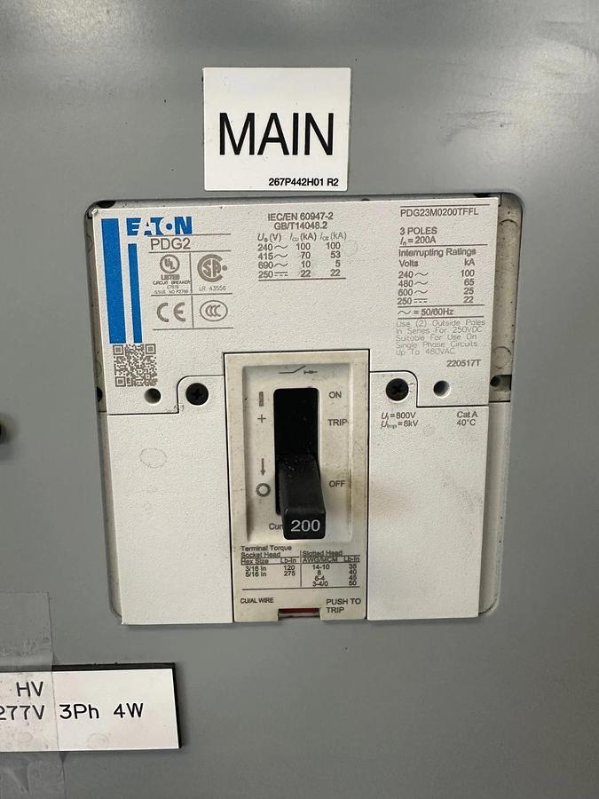 Used Eaton POW-R Line PRL2A Panel Board w/ Eaton PDG2 200A Main Breaker