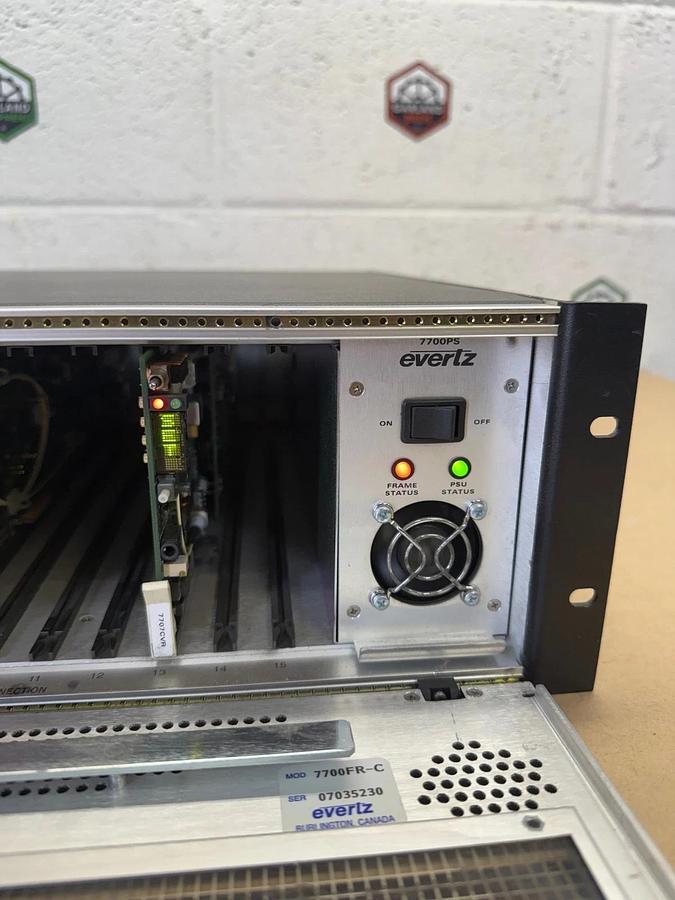 Used Evertz MicroSystems 7700FR-C Multiframe Chassis, 15 Card Slots, 300VA 50/60Hz