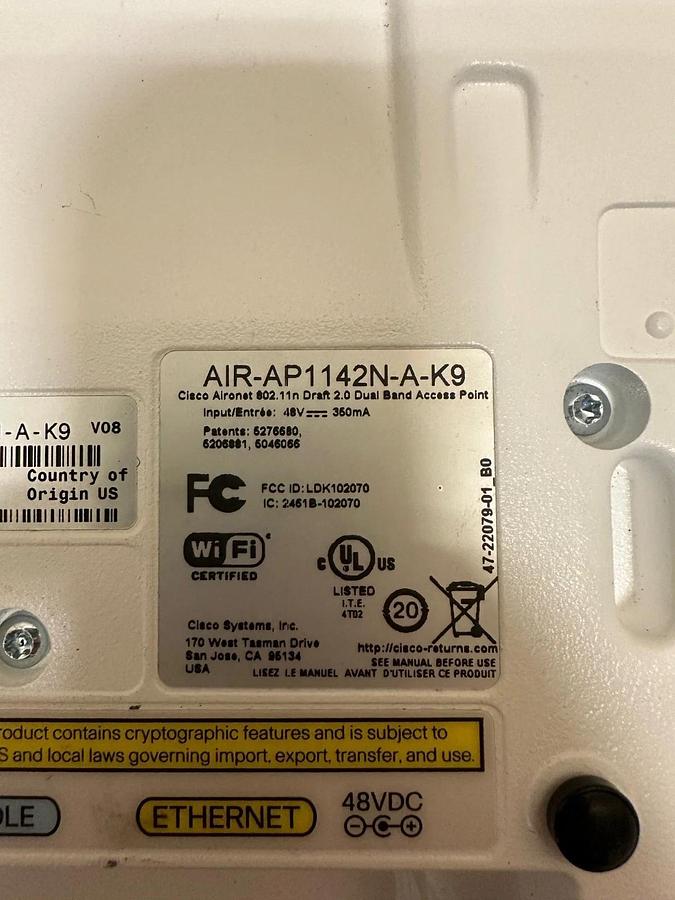 Used Cisco AIR-AP1142N-A-K9 Wireless WiFi Access Point - Lot of 2