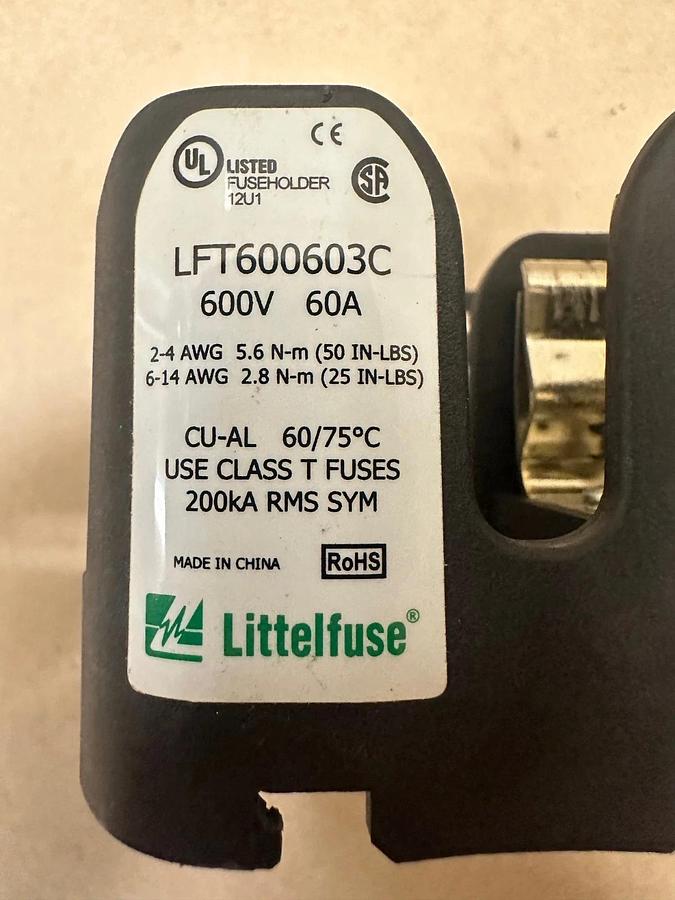 Used Littelfuse LFT600603C Class T Fuse Block w/ LFT60060FBC Fuse Block Cover (x3)