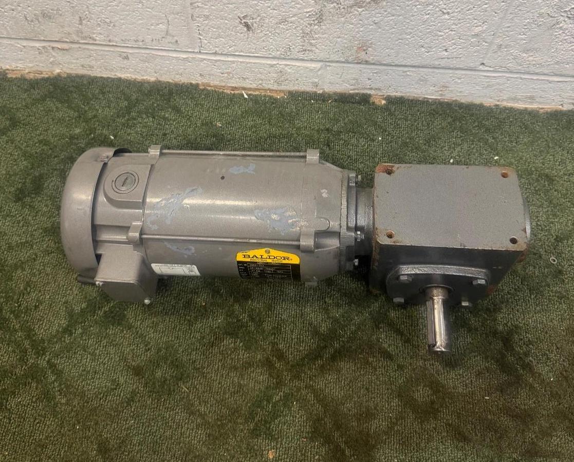 Used Baldor F-921G-50-80C-J Gearbox 50:1 Ratio, w/ Baldor .37 kW DC Motor @ 1750 RPM