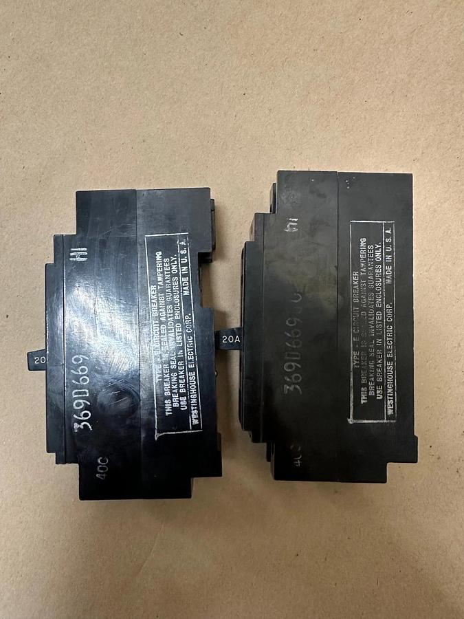 Used Westinghouse Type-E 20A 1 Pole Circuit Breaker - Lot of 2