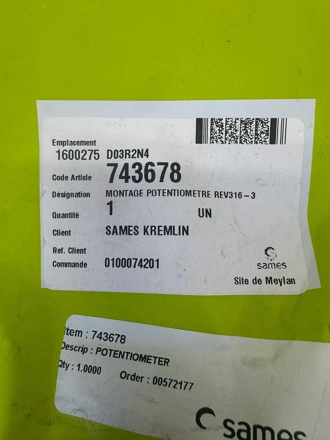 Used Sames Kremlin 743678 Potentiometer Setup/Kit