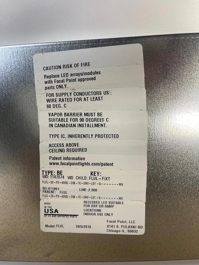 Used Focal Point Lighting FLUL-24 Luna Led 2x4 Recessed Troffer Fixture