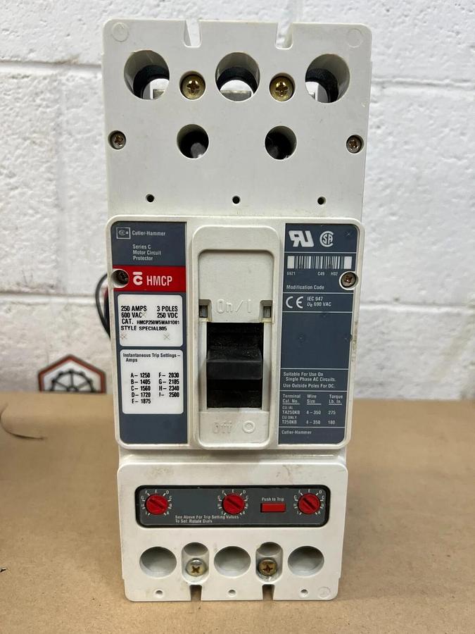 Used Cutler Hammer HMCP250W5WA01D01 Ser C Motor Circuit Protector 250A, 3 Pole, 600V